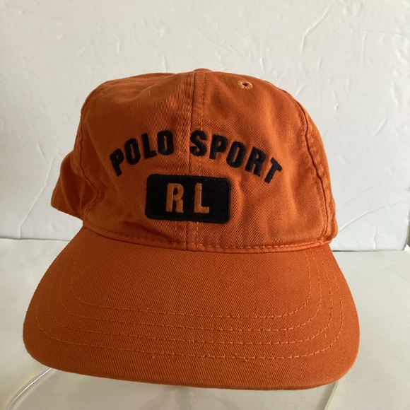 Vintage Polo Ralph Lauren Polo Sport RL Cap Hat Strap Back Orange USA Cotton OS - Picture 10 of 10